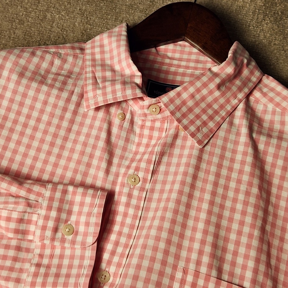 Vineyard Vines Murray Shirt Mens XL Pink Excellent Gingham Classic Fit Stretch